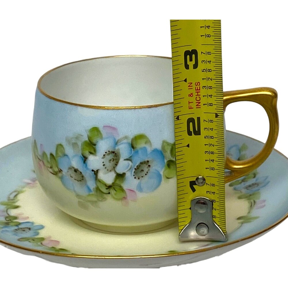 Vintage Tea Cup Saucer Moritz Zdekauer Austria Hand Painted Elegant Blue Floral - Picture 14 of 15